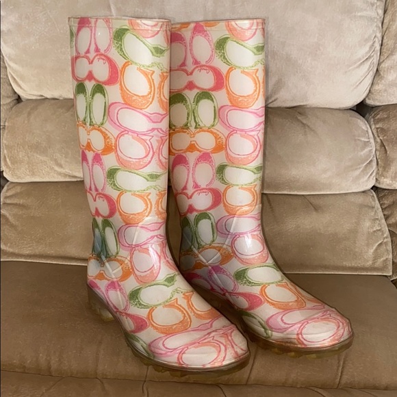 Coach Shoes - Coach Logo Colorful Tall Rubber Rain Boots